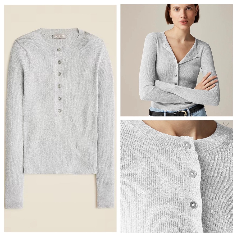 J. Crew Ribbed henley sweater with Lurex metallic threads